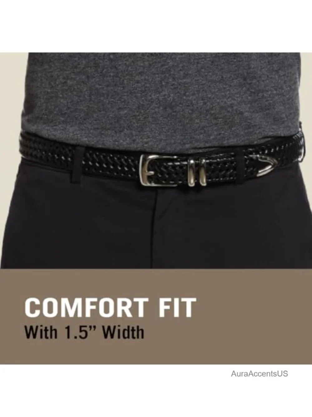 Genuine Bonded Leather Braided Belt Men's Dress Accessory Single Prong